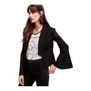FREE PEOPLE Cropped Jacket Circle Sleeve Eyelet Bell Sleeve Black Size Small